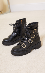 black croc eyelet ankle boots