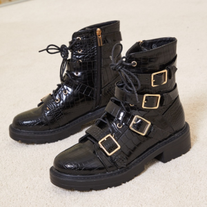 black croc eyelet ankle boots