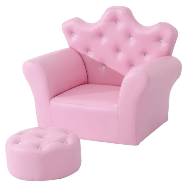 goplus pink kids sofa ottoman