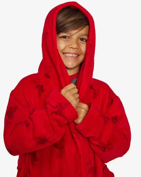 red liverbird print dressing gown