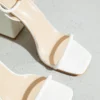 white barely there block heeled sandals