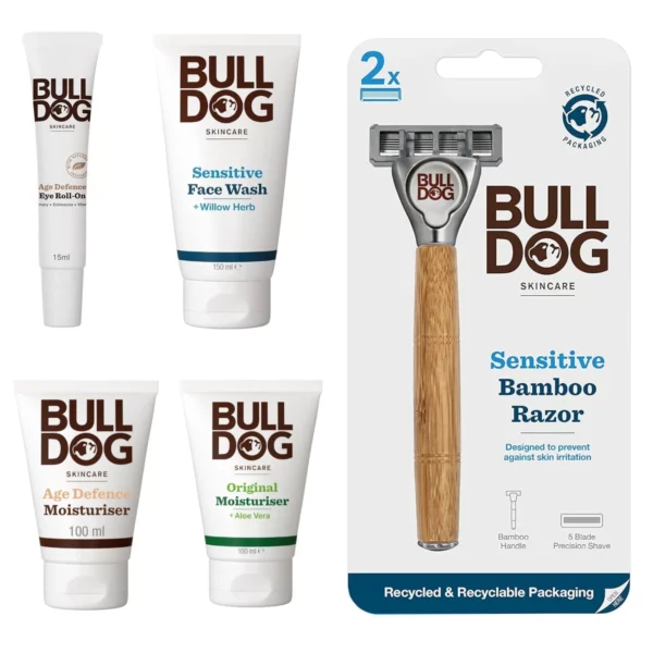 Bulldog Men’s Sensitive Skincare & Bamboo Razor Grooming Bundle - UK Delivery